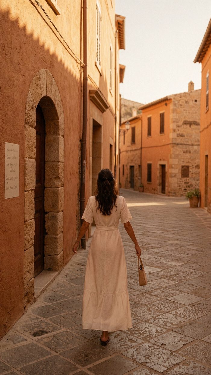 Mediterranean alley at golden hour